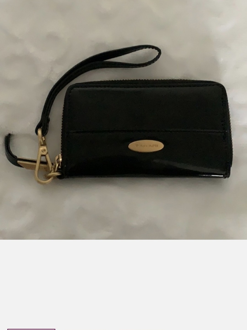 Tahari Black Patent Wristlet Clutch with Gold Hardware